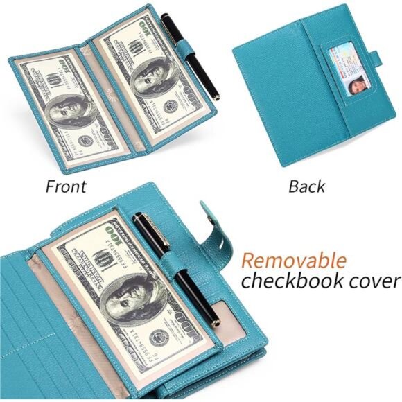 Wallet RFID Blocking Leather Wallets Credit Card Organizer with Checkbook Holder - Picture 3 of 7